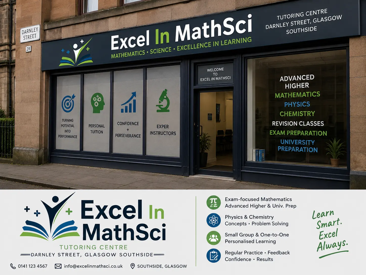 Excel In MathSci tutoring centre on Darnley Street Glasgow Southside