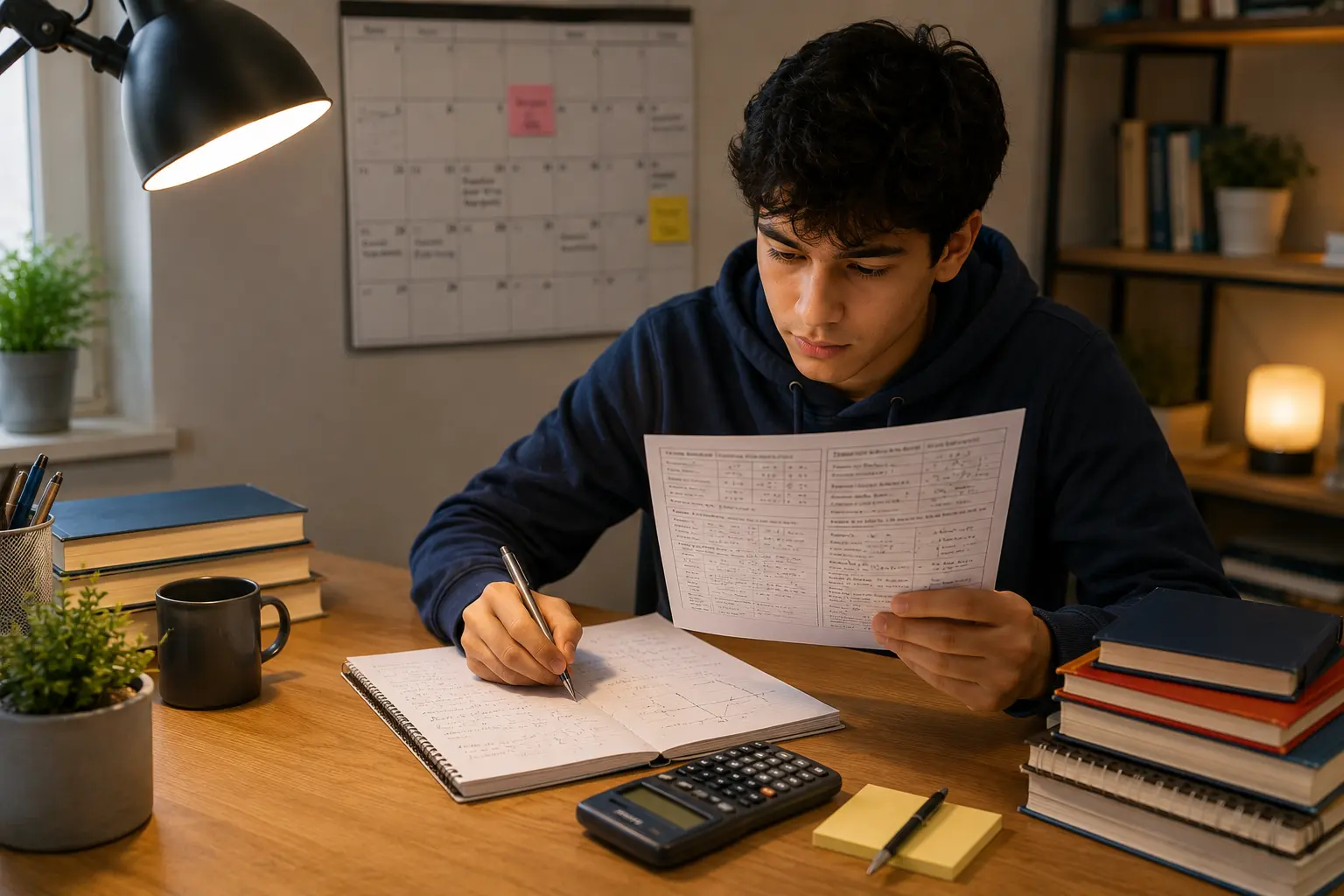 Higher Physics student revising with the SQA data sheet ahead of the exam