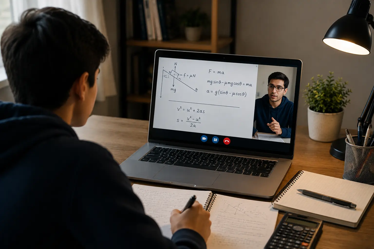 Online physics tutoring over a video call with a shared digital whiteboard for students across Scotland