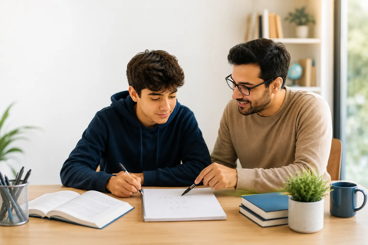 One-to-one physics tutor in Glasgow helping a student work through SQA exam questions